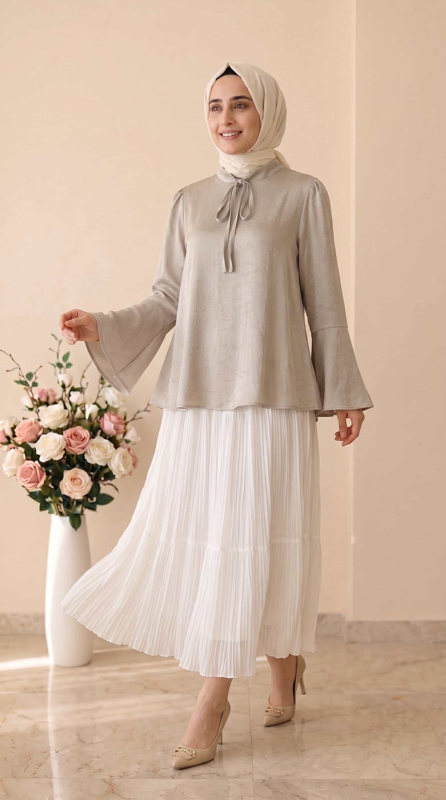 Yarış Şifon Kırıştırma Etek 3406