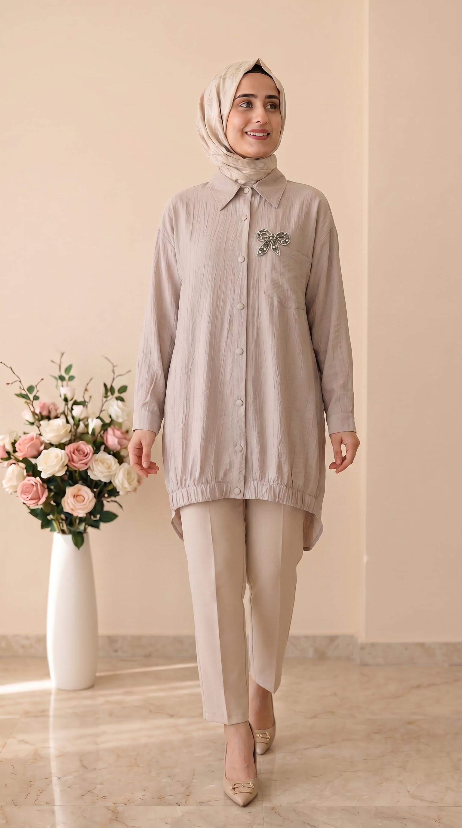 Güner Moda Taş Detaylı Fiyonklu Tunik 4049
