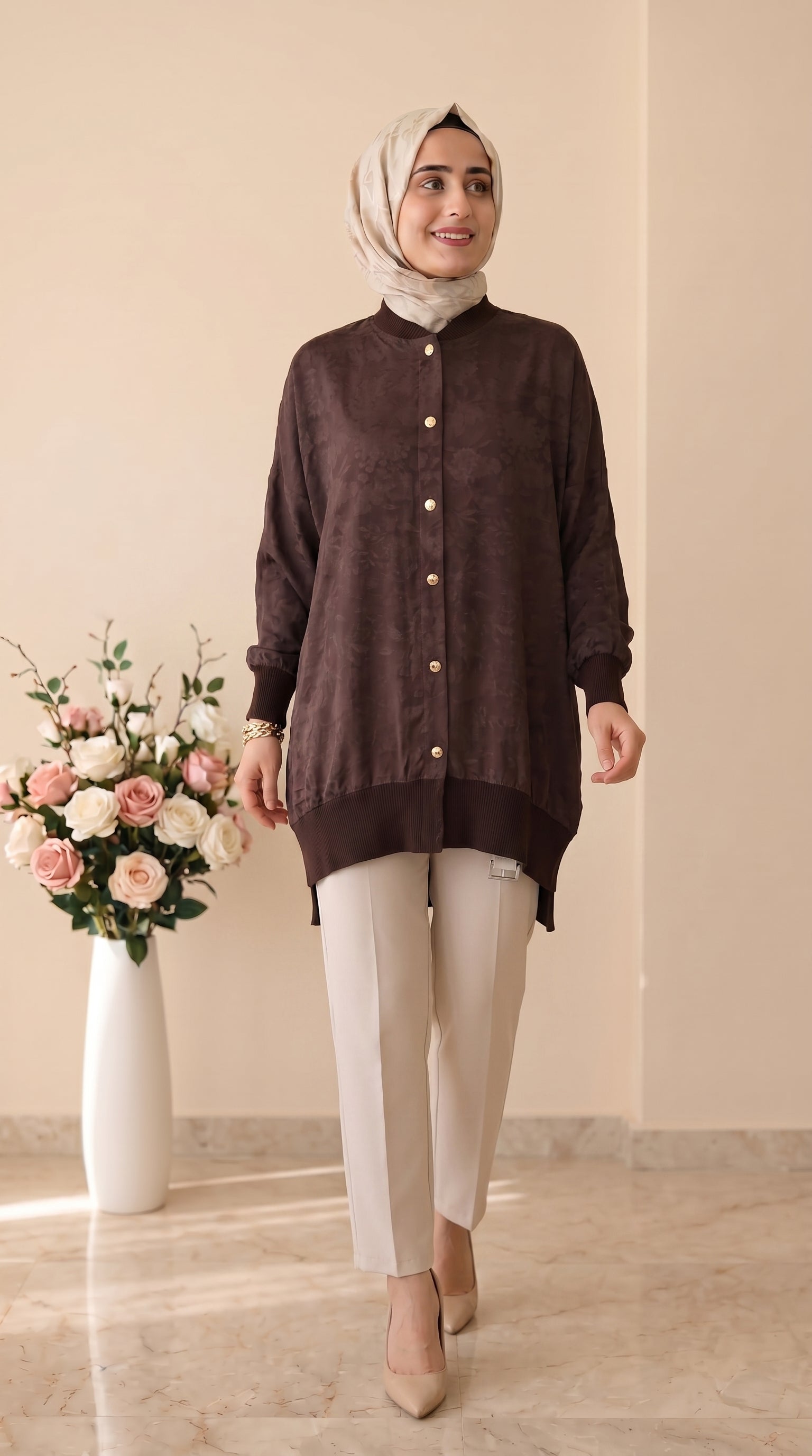 Kado Jakarlı Gold Düğmeli Tunik 7535