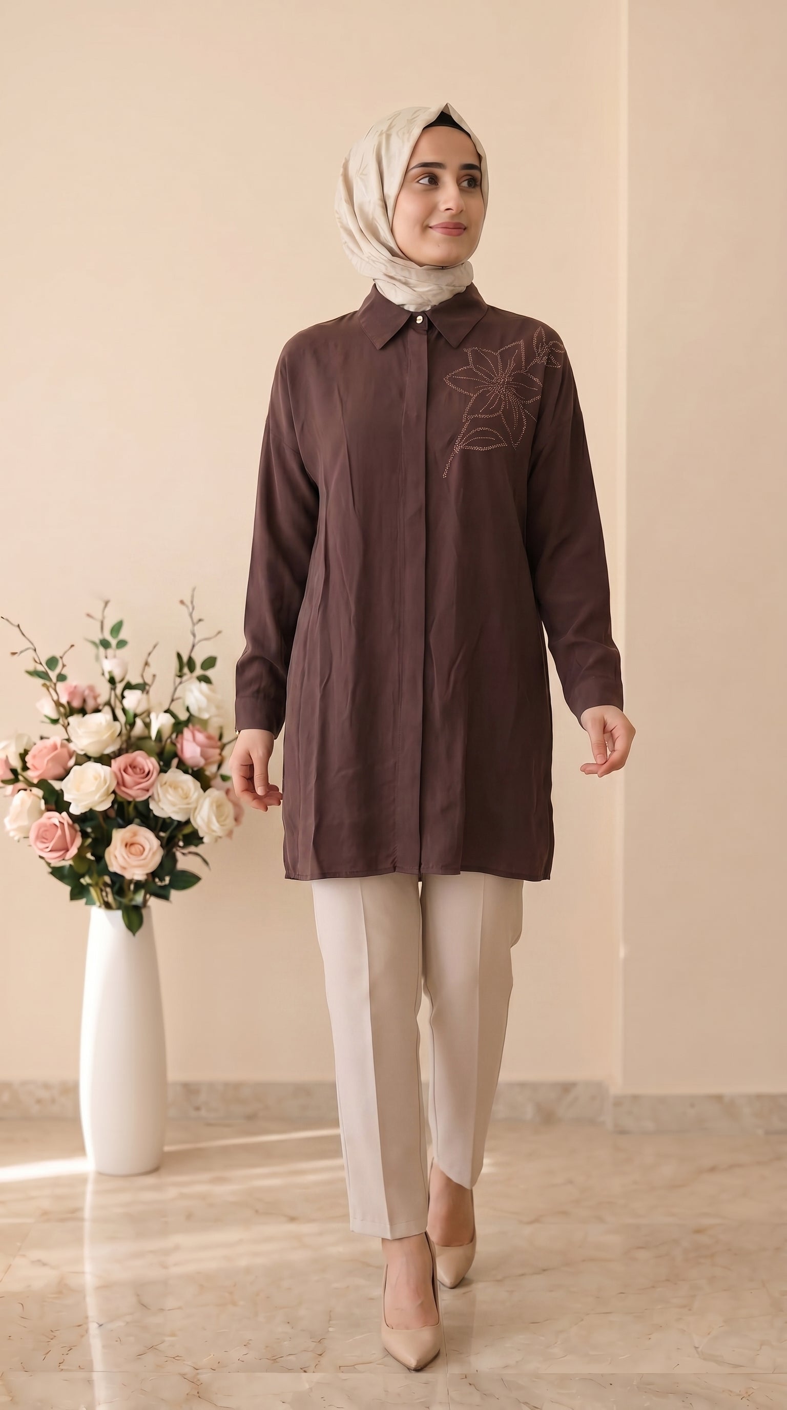 Kado Çiçek İşlemeli Modal Tunik 263364