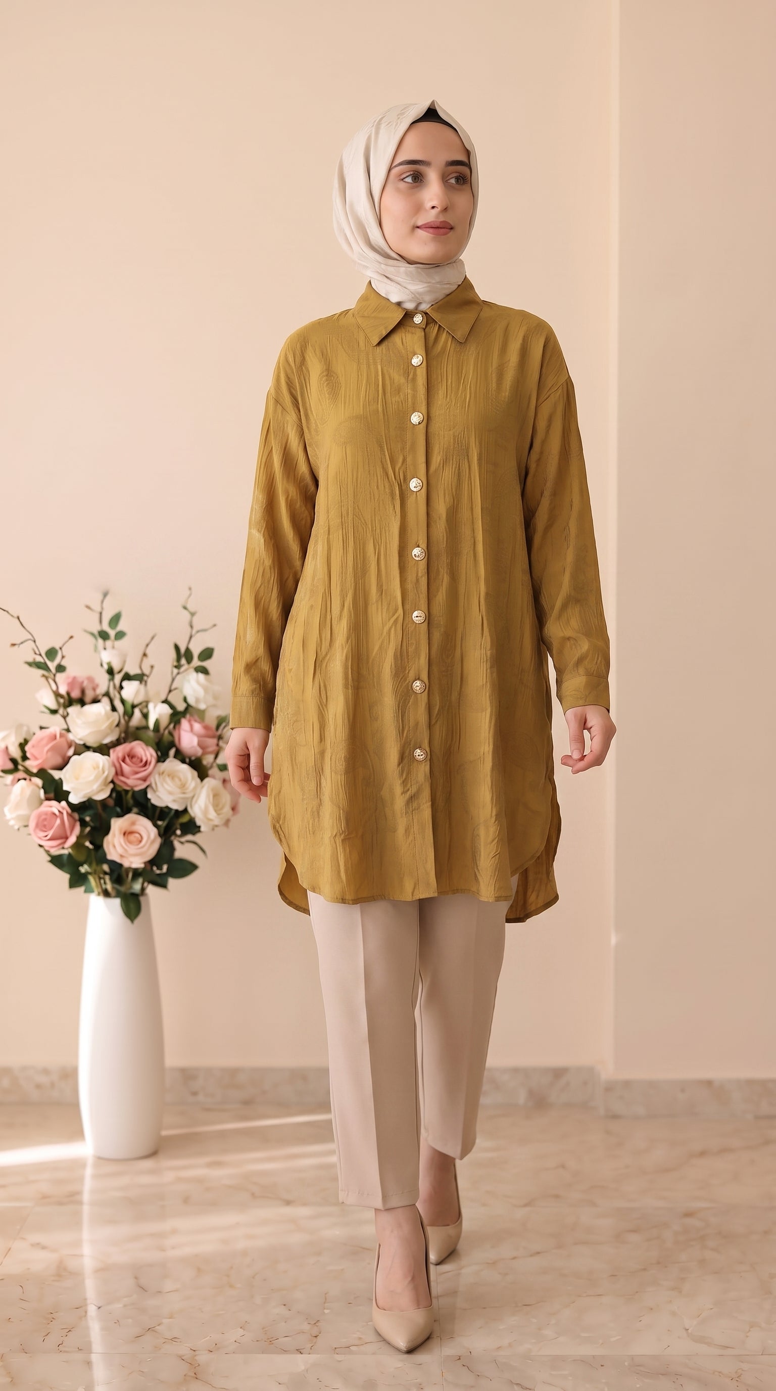 Güner Moda Gold Düğmeli Tunik 4057