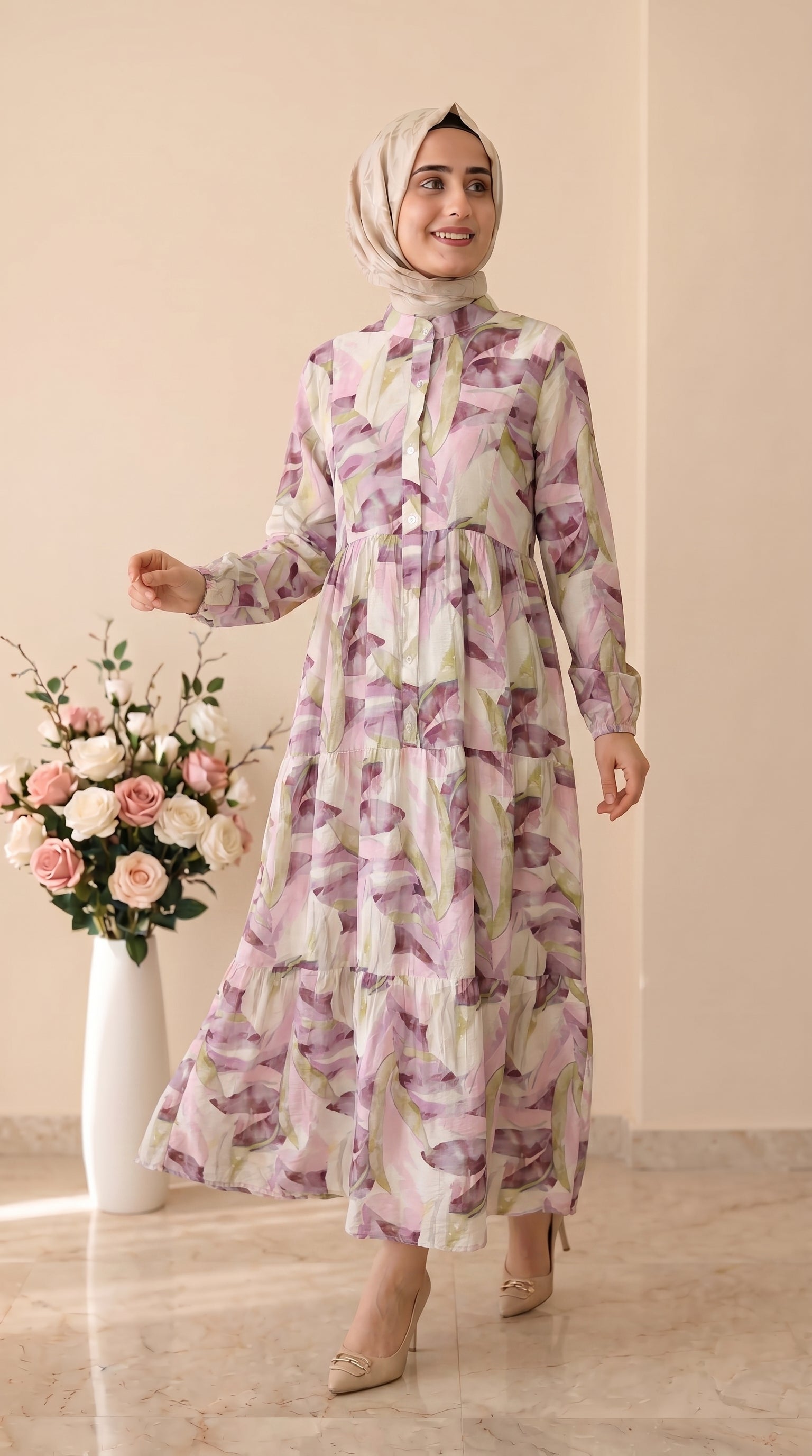 Beranisa Yaprak Desenli Elbise 4053
