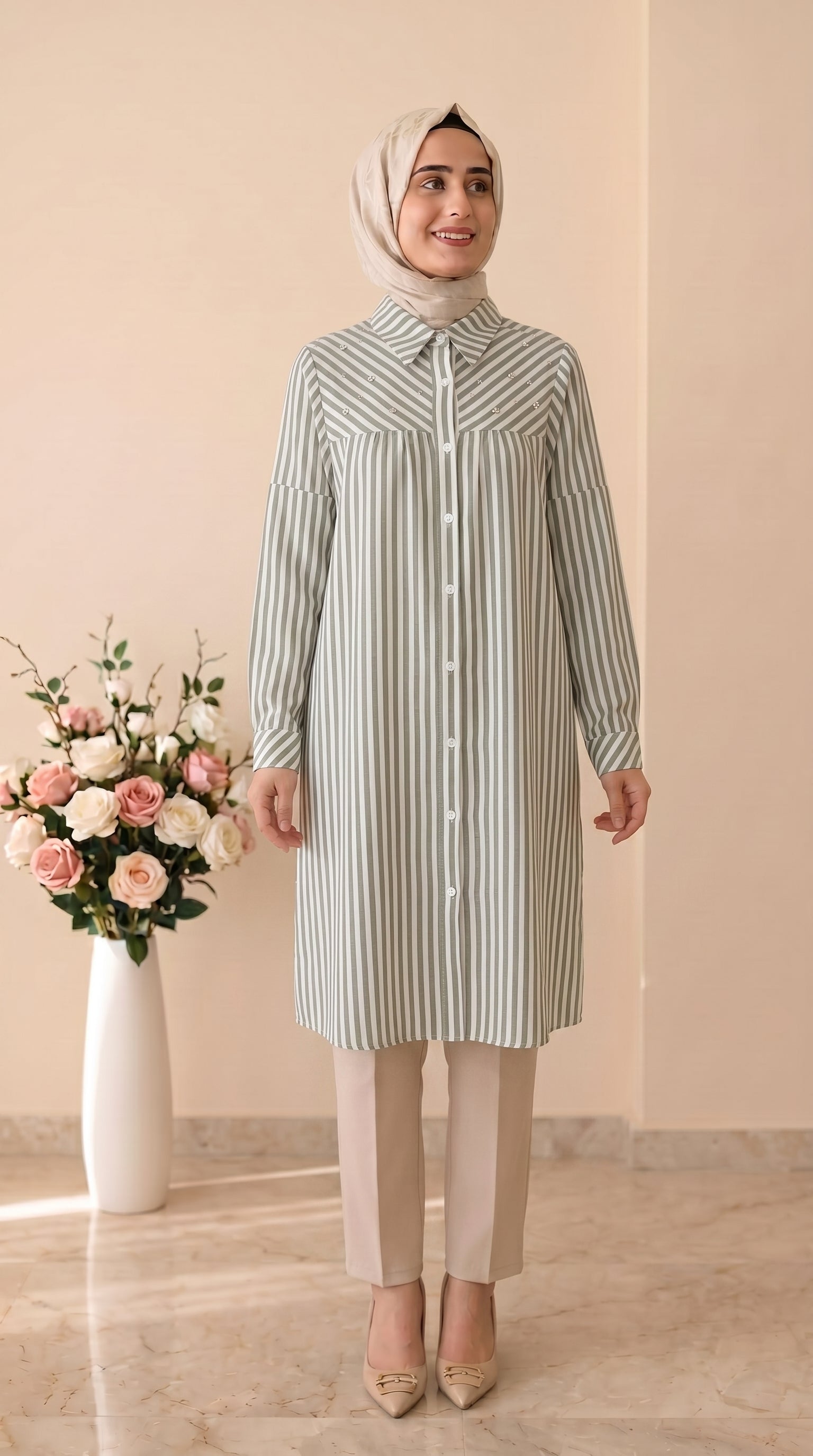 Tripen Çizgili Taşlı Tunik 3607