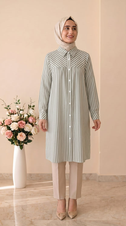 Tripen Çizgili Taşlı Tunik 3607