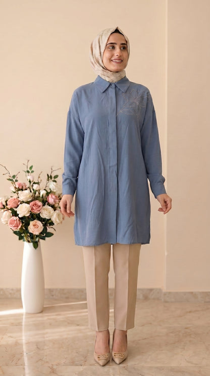 Kado Çiçek İşlemeli Modal Tunik 263364
