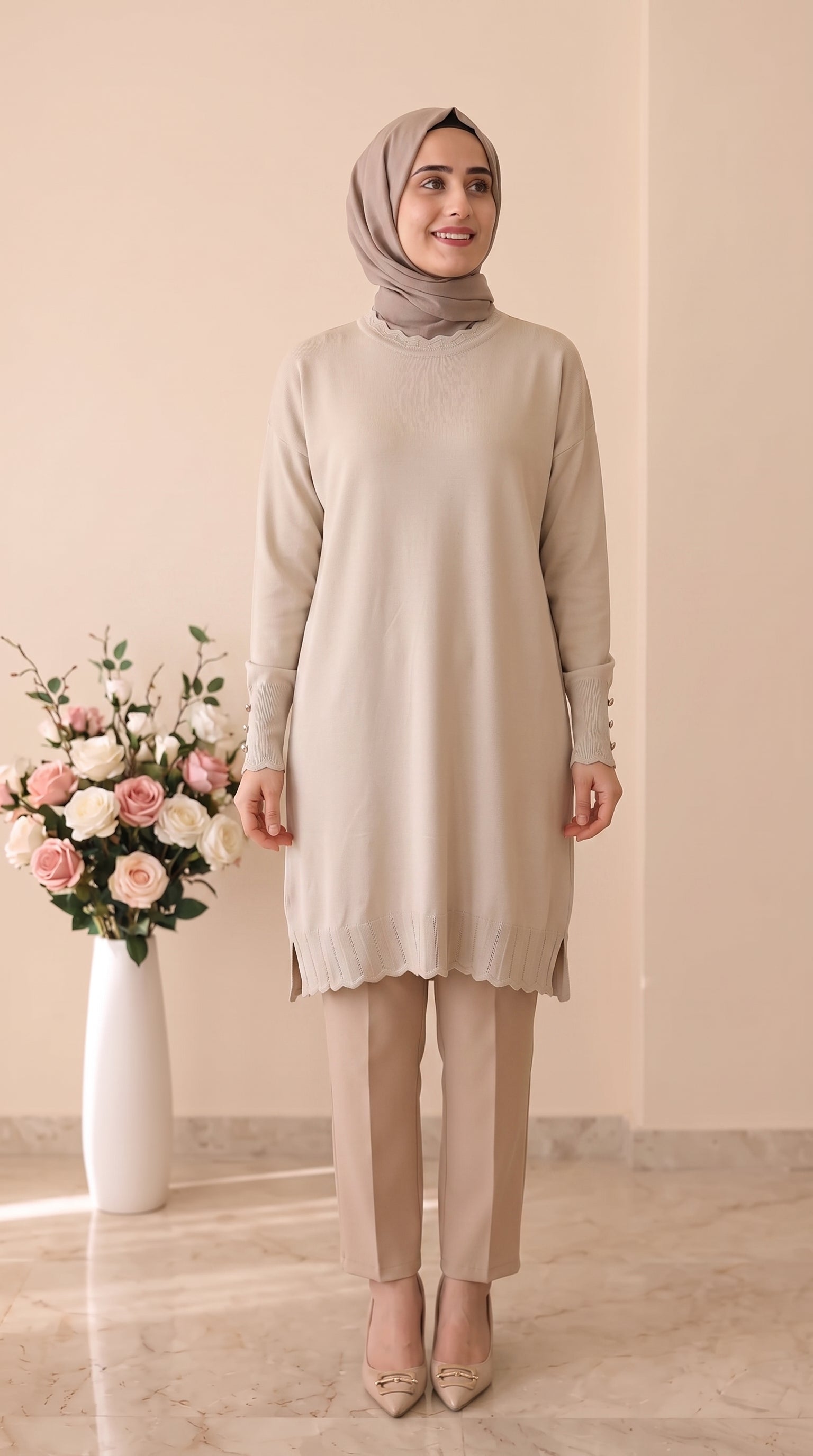 Beranisa Kolları Düğmeli Soğuk İp Tunik 3319