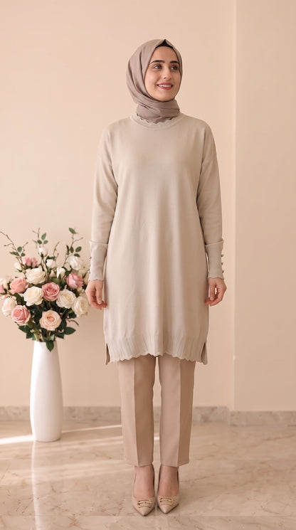 Beranisa Kolları Düğmeli Soğuk İp Tunik 3319