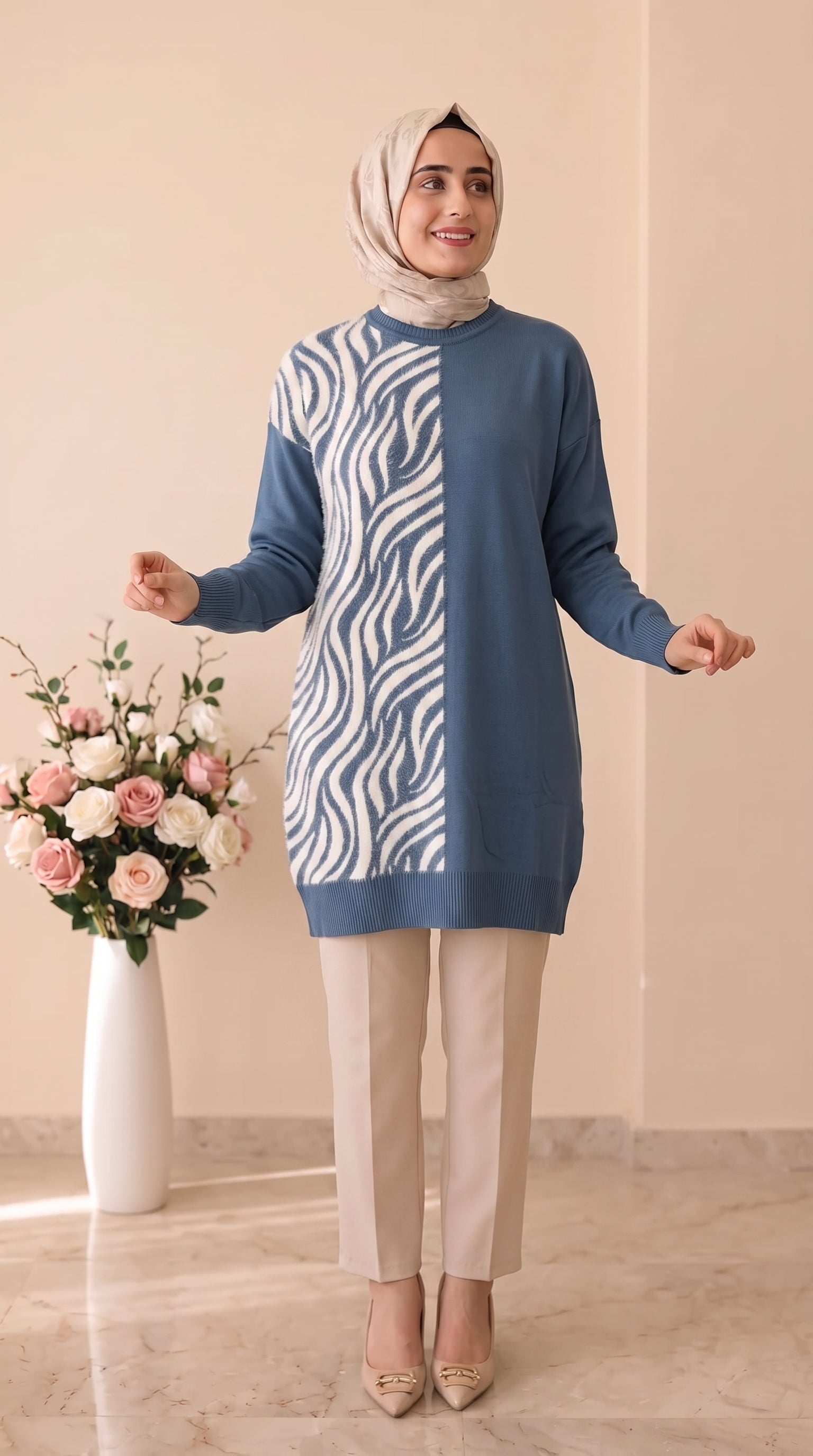 Beranisa Zebra Desen Soğukip Tunik