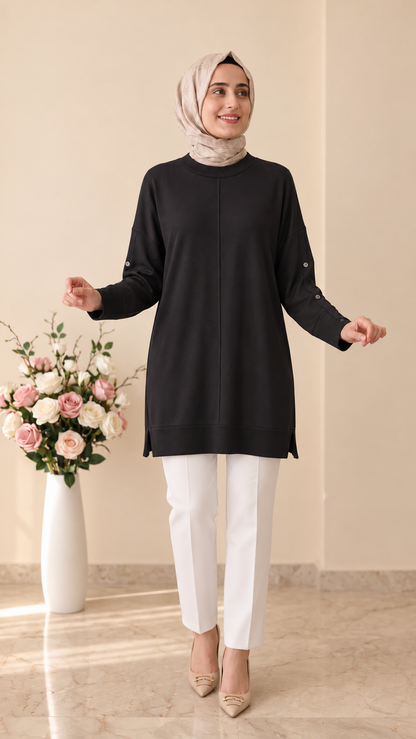 Kado Kolları Düğme Detaylı Tunik 262484
