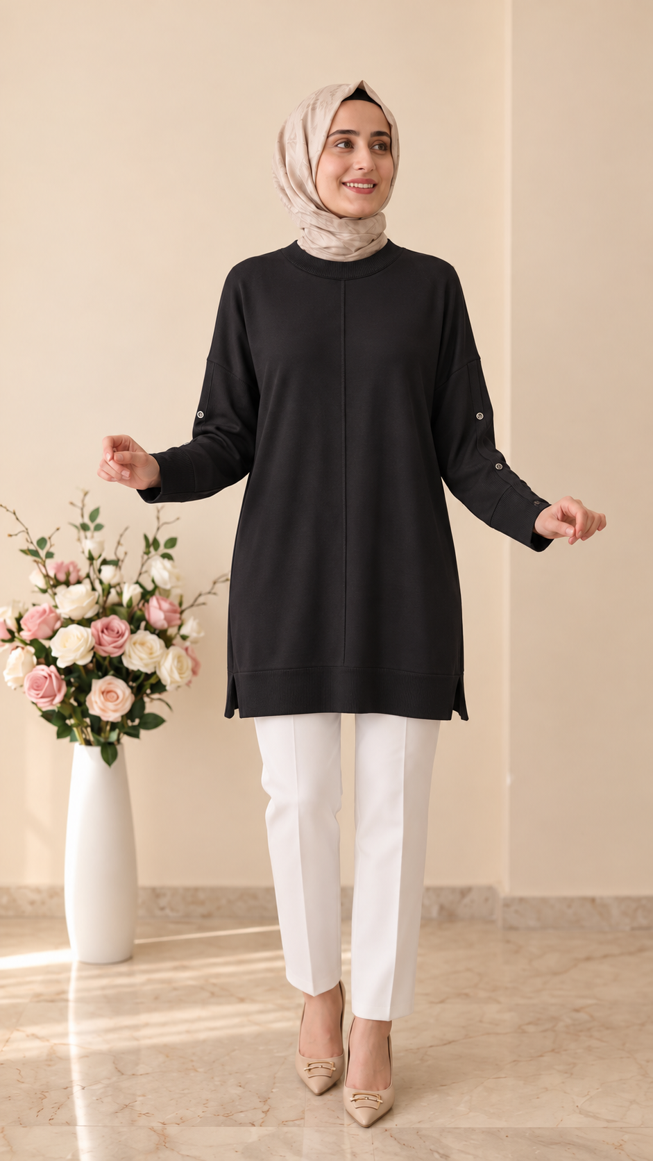 Kado Kolları Düğme Detaylı Tunik 262484