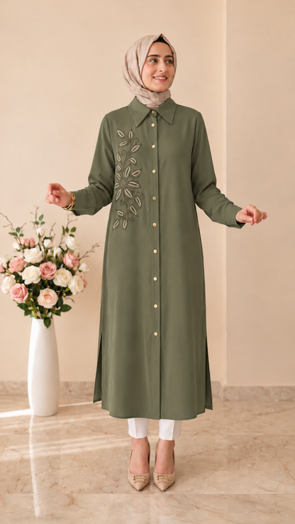 Kado Çiçek Detaylı Uzun Tunik 26818