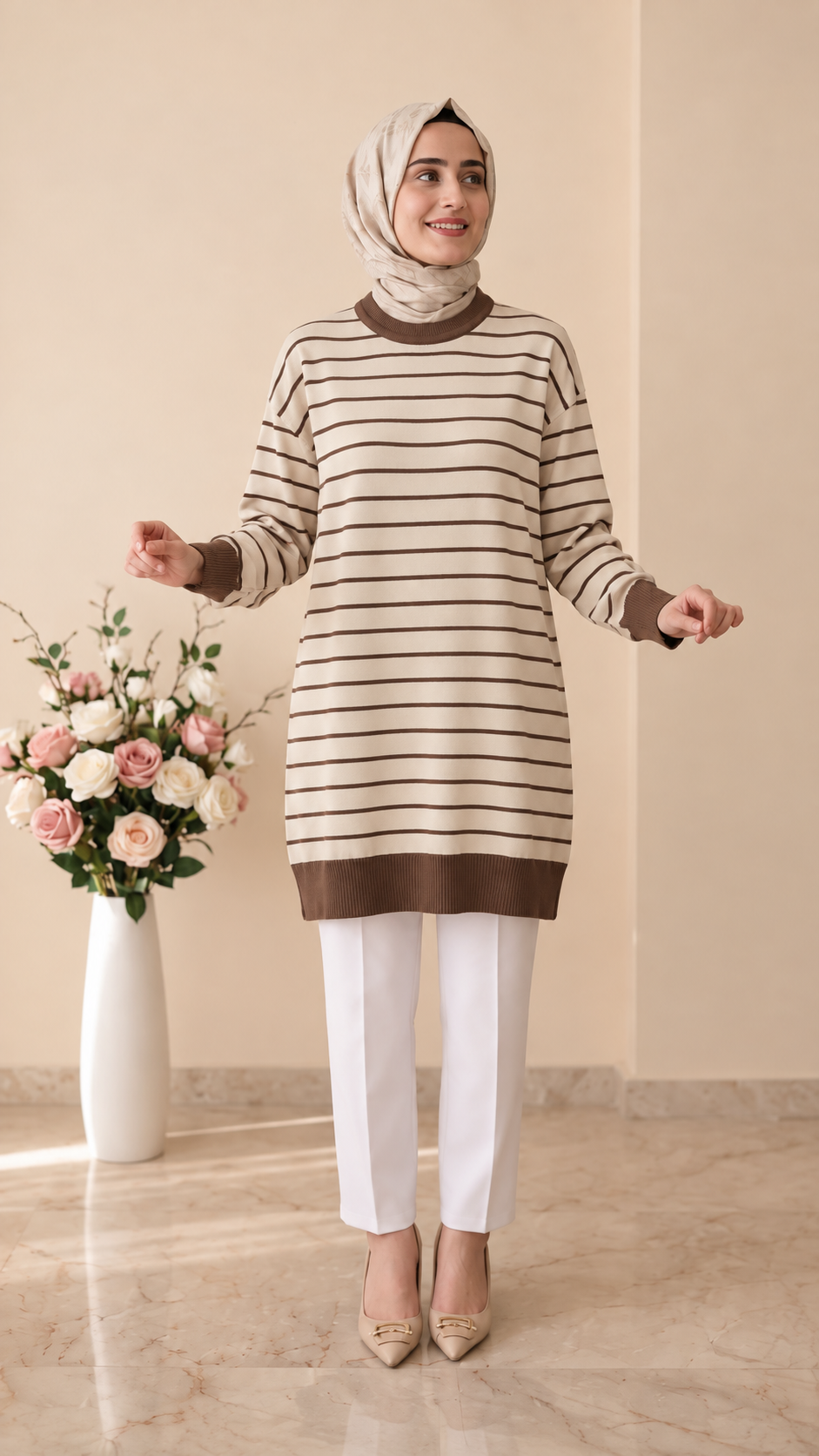 Beranisa Çizgili Soğuk İp Tunik 3414