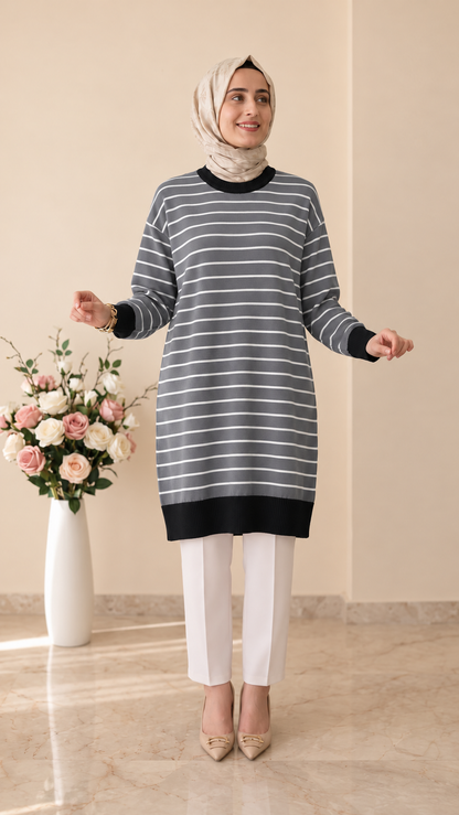 Beranisa Çizgili Soğuk İp Tunik 3414