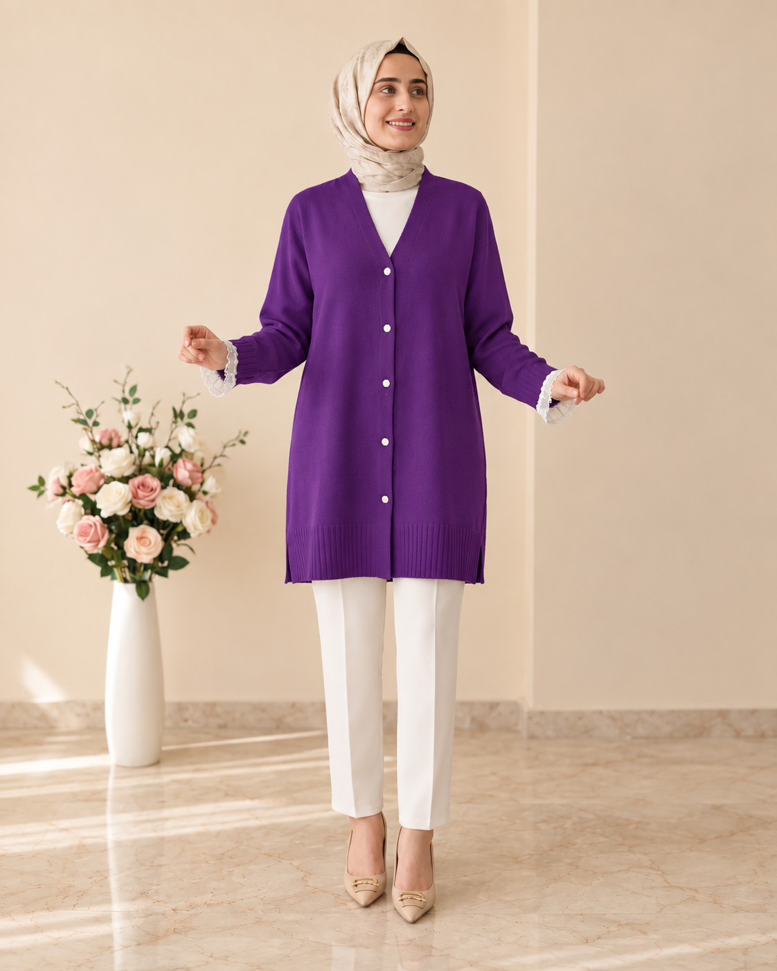 Beranisa Kolları Dantel Detaylı soğuk ip Hırka 0254