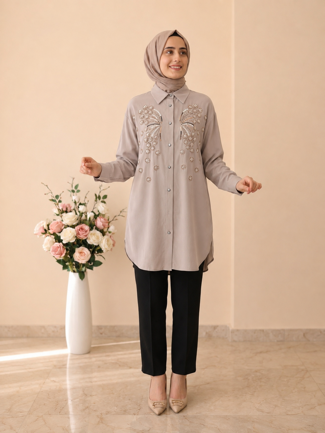 Güner Moda Taş İşlemeli Tunik