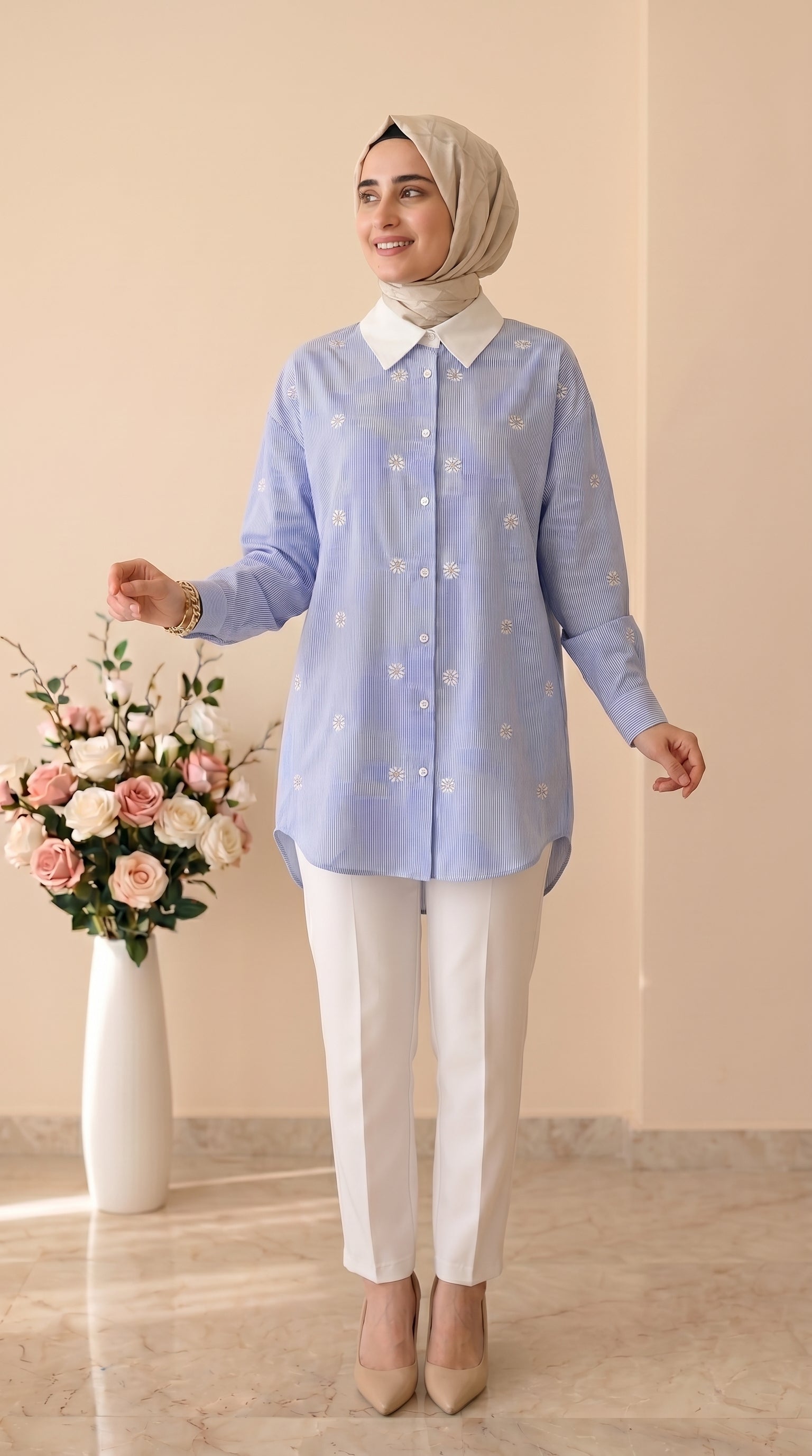 Doque Çiçek Detaylı Çizgili Tunik 10206