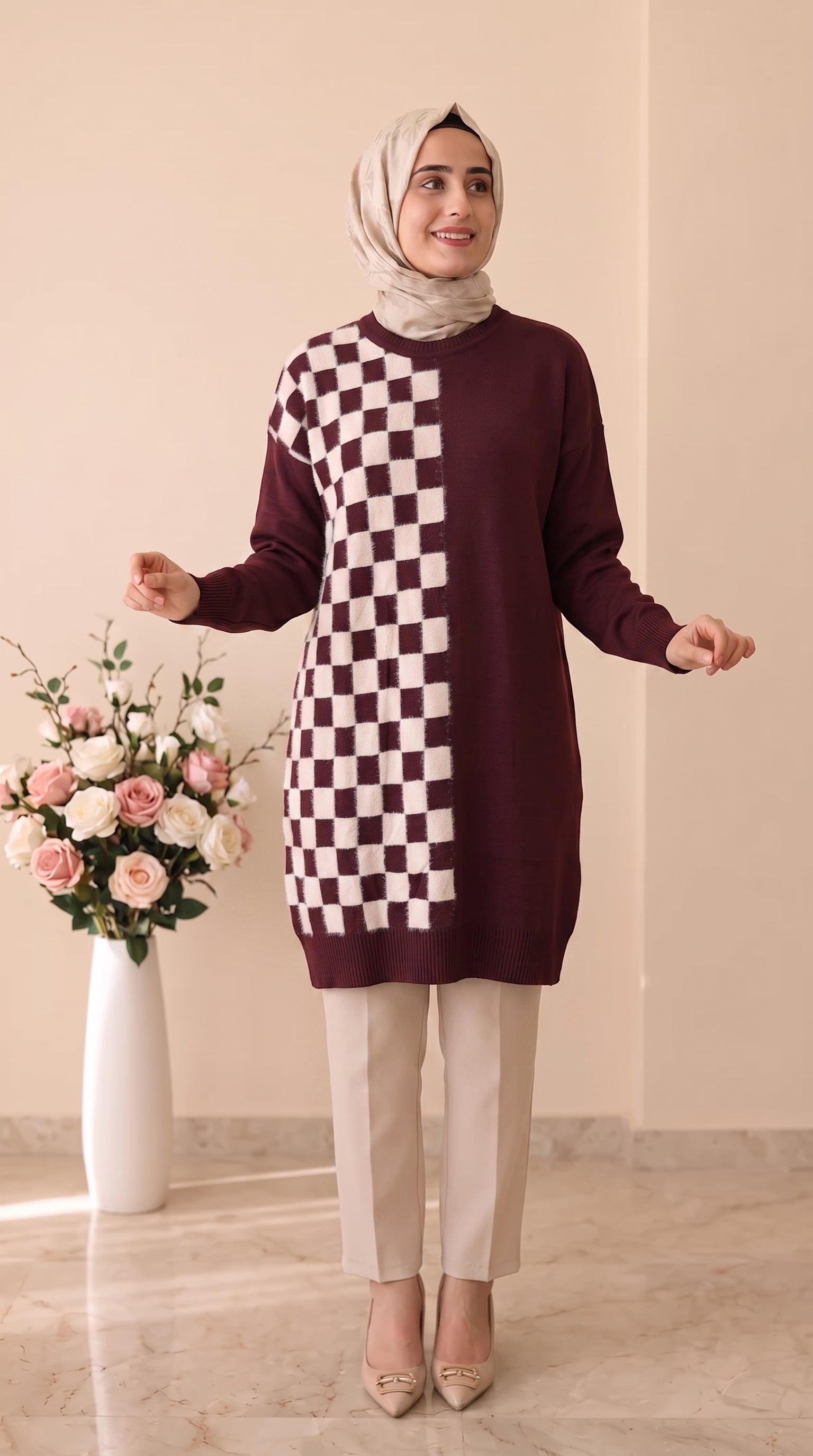 Beranisa Dama  Desenli Angora Soğuk İp Tunik 3376