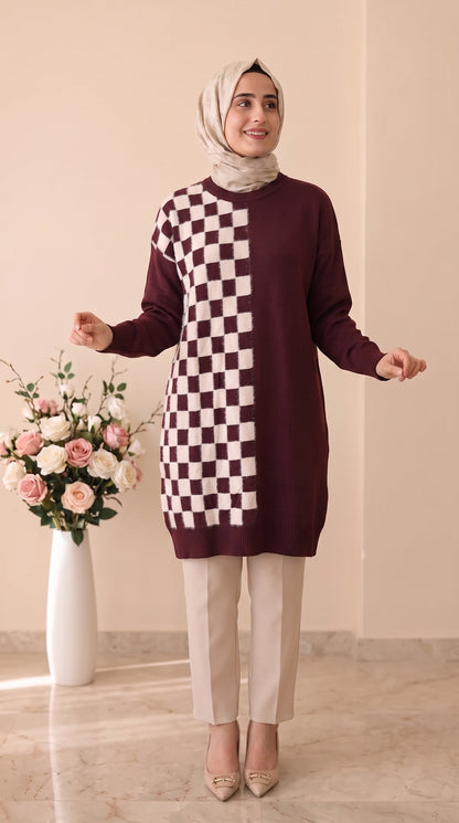 Beranisa Dama  Desenli Angora Soğuk İp Tunik 3376
