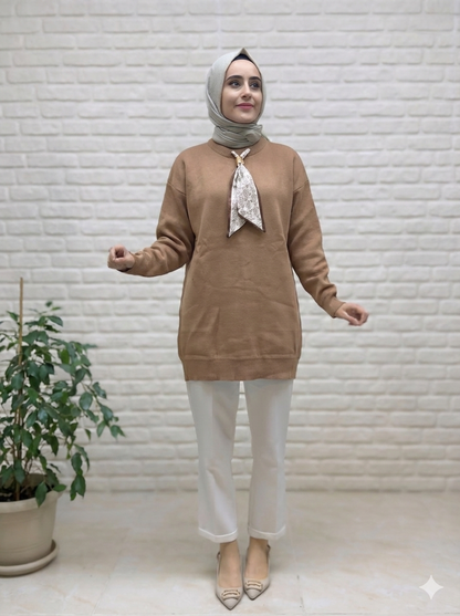 Novalüks Fularlı Triko Tunik 3289