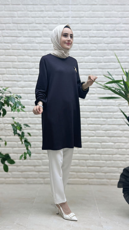 Kado Kolu Lastikli Yıldız Boşlu Tunik 251784