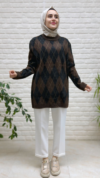 Nefise Angora Baklava Desenli Tunik 140542