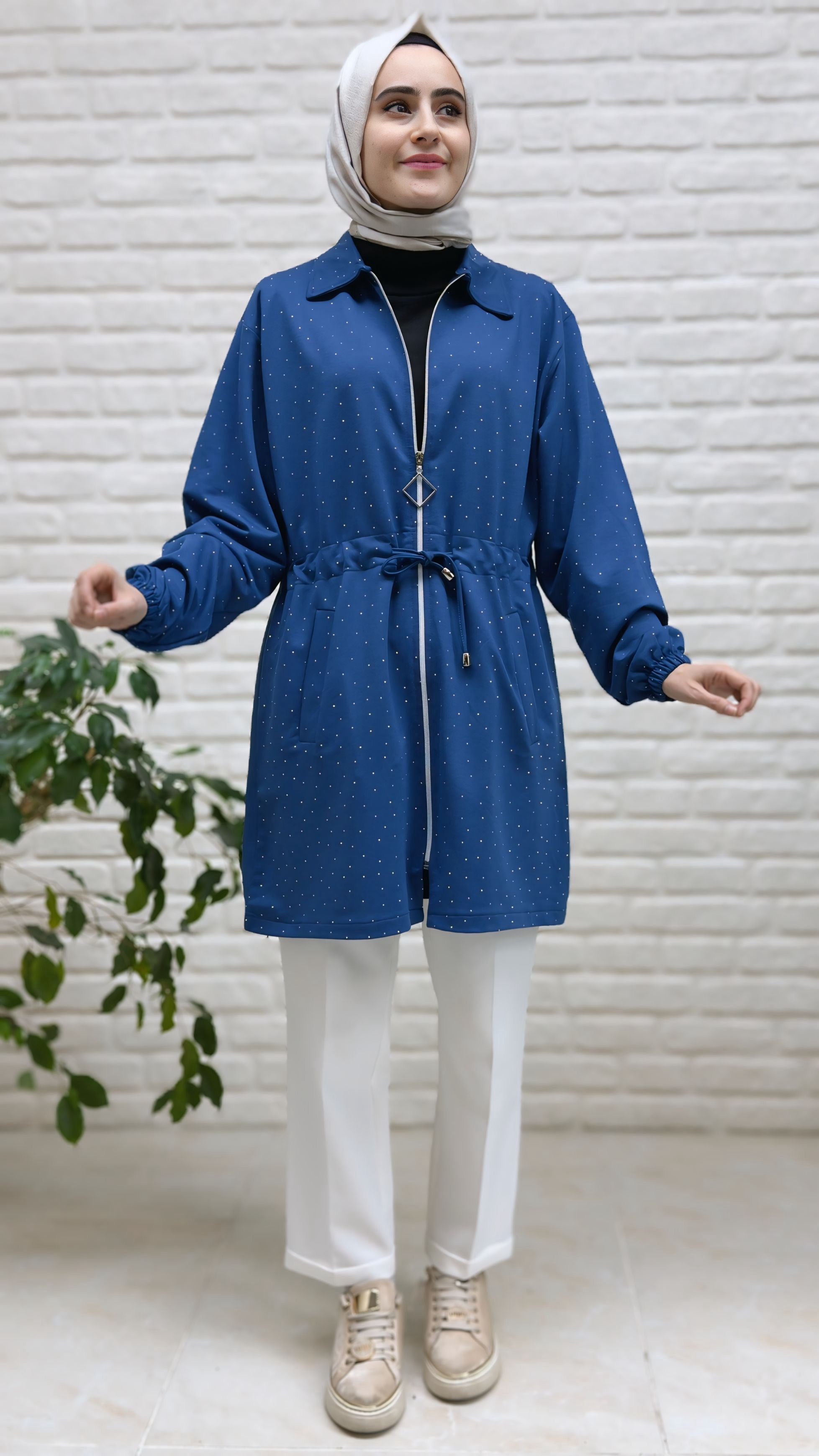 Beranisa Taş Detaylı Beli Büzgülü Ceket 3985