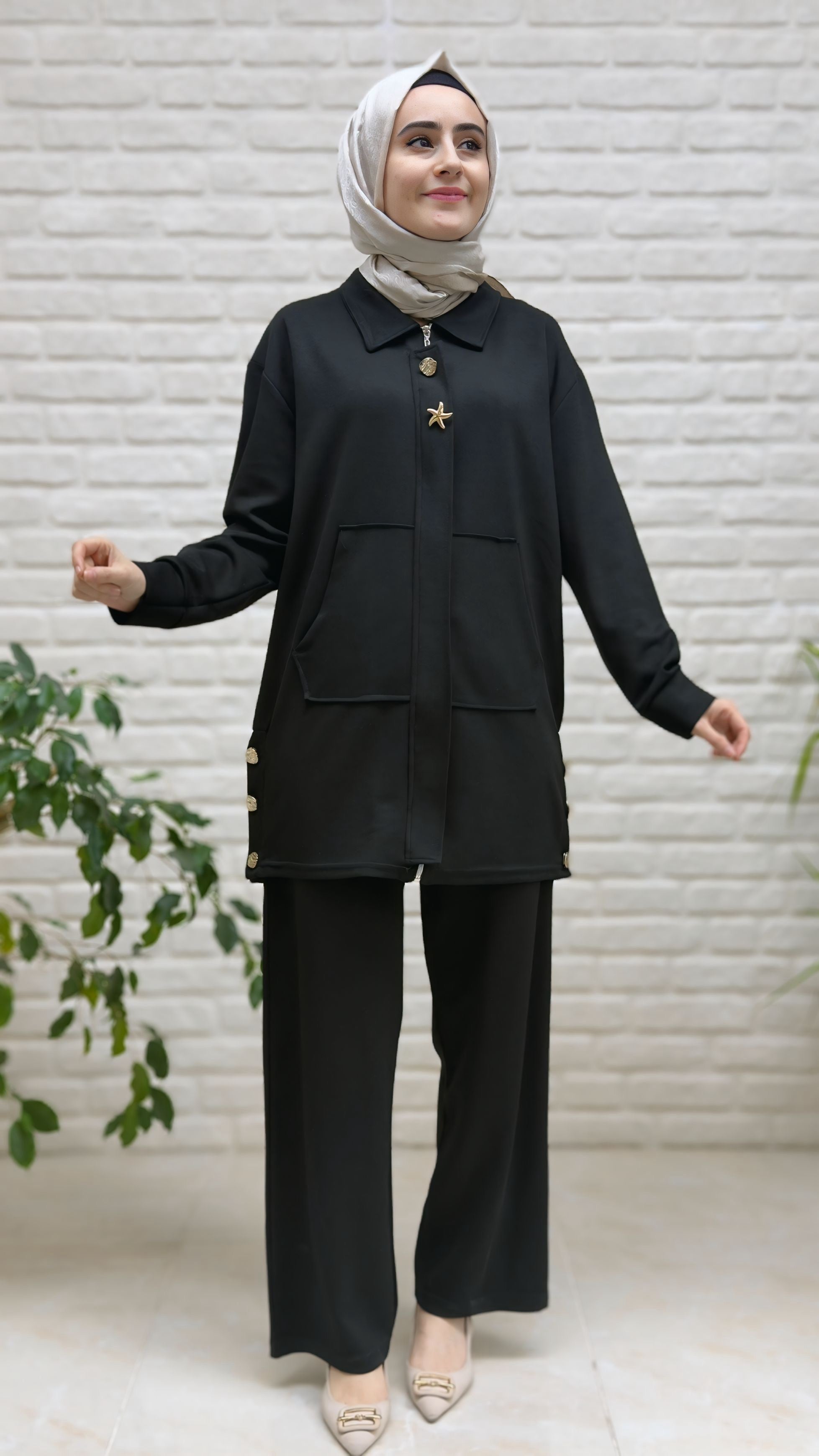 Beranisa Yıldız Broşlu Pantolonlu Takım 3987