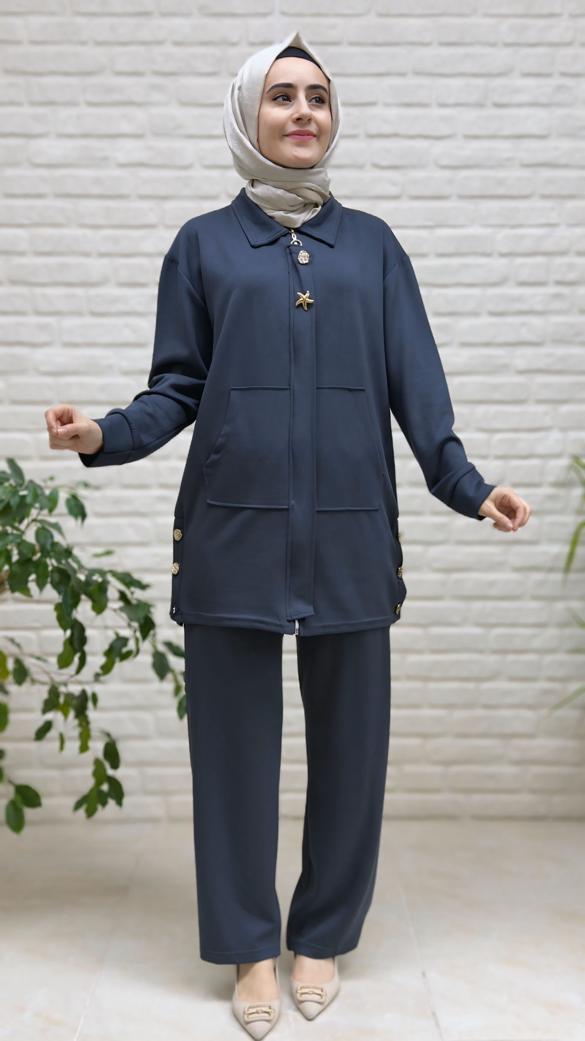 Beranisa Yıldız Broşlu Pantolonlu Takım 3987