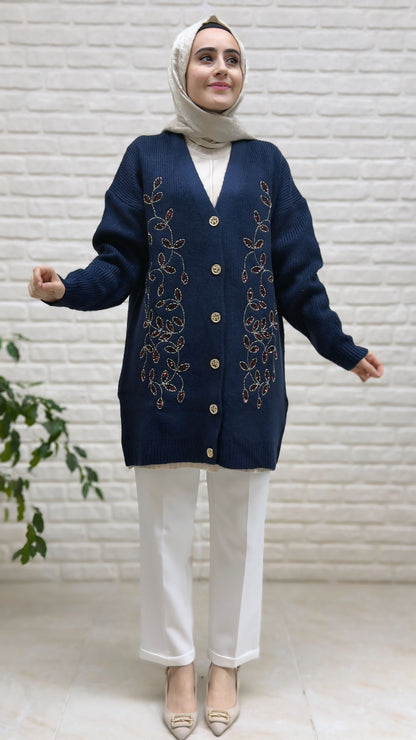 Nefise Şardonlu Boncuk Nakışlı Ceket 7672