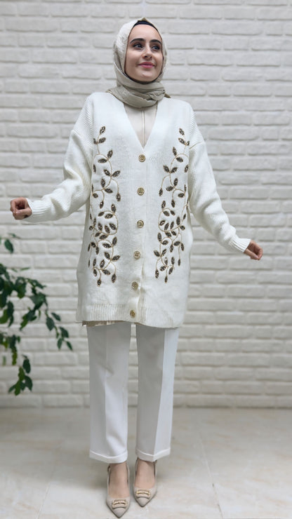 Nefise Şardonlu Boncuk Nakışlı Ceket 7672
