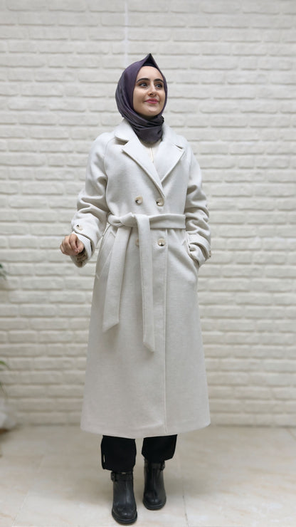 Beranisa Düğme Detay Kemerli Kaşe Kaban 1458