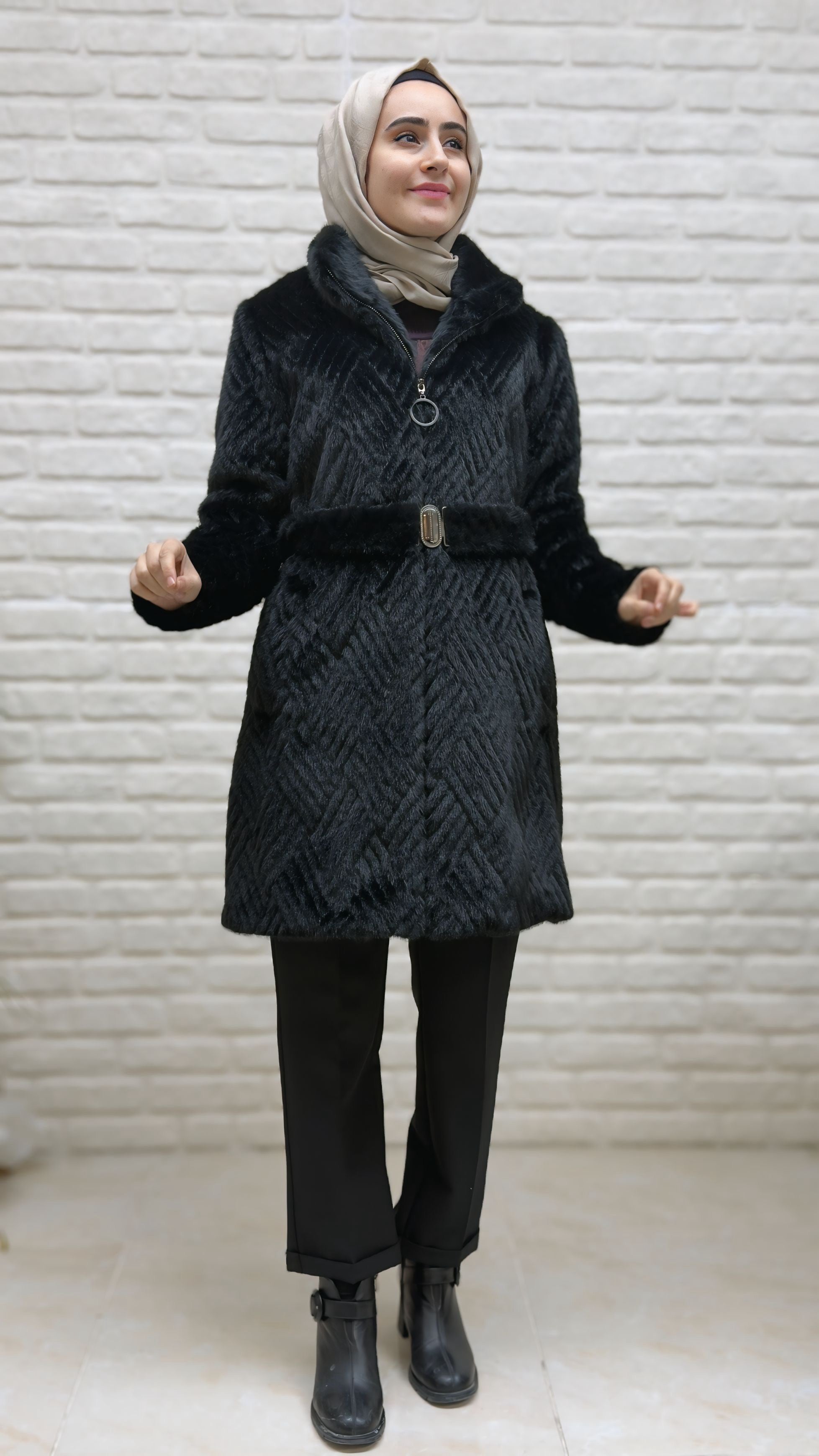 Beranisa İçi Astarlı Kemerli Kürk 1611