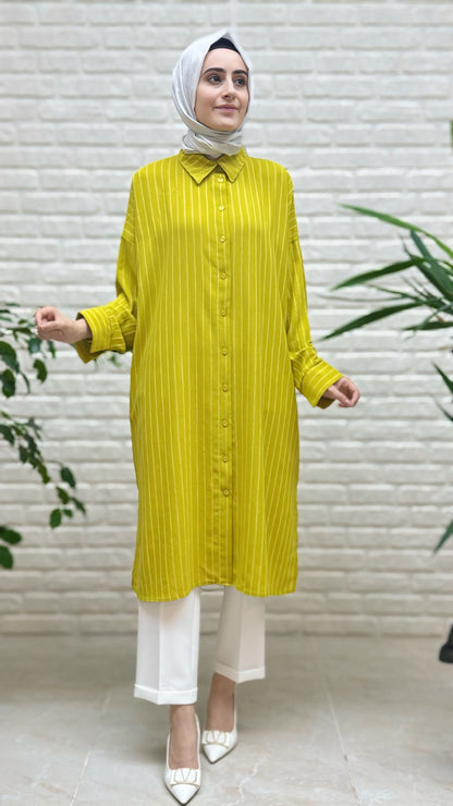 Eylül Yanları Yırtmaçlı Çizgili Linda Tunik 1678