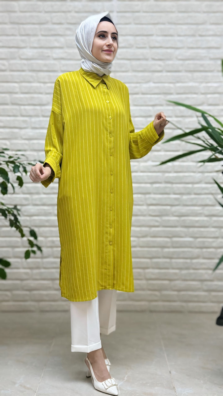 Eylül Yanları Yırtmaçlı Çizgili Linda Tunik 1678