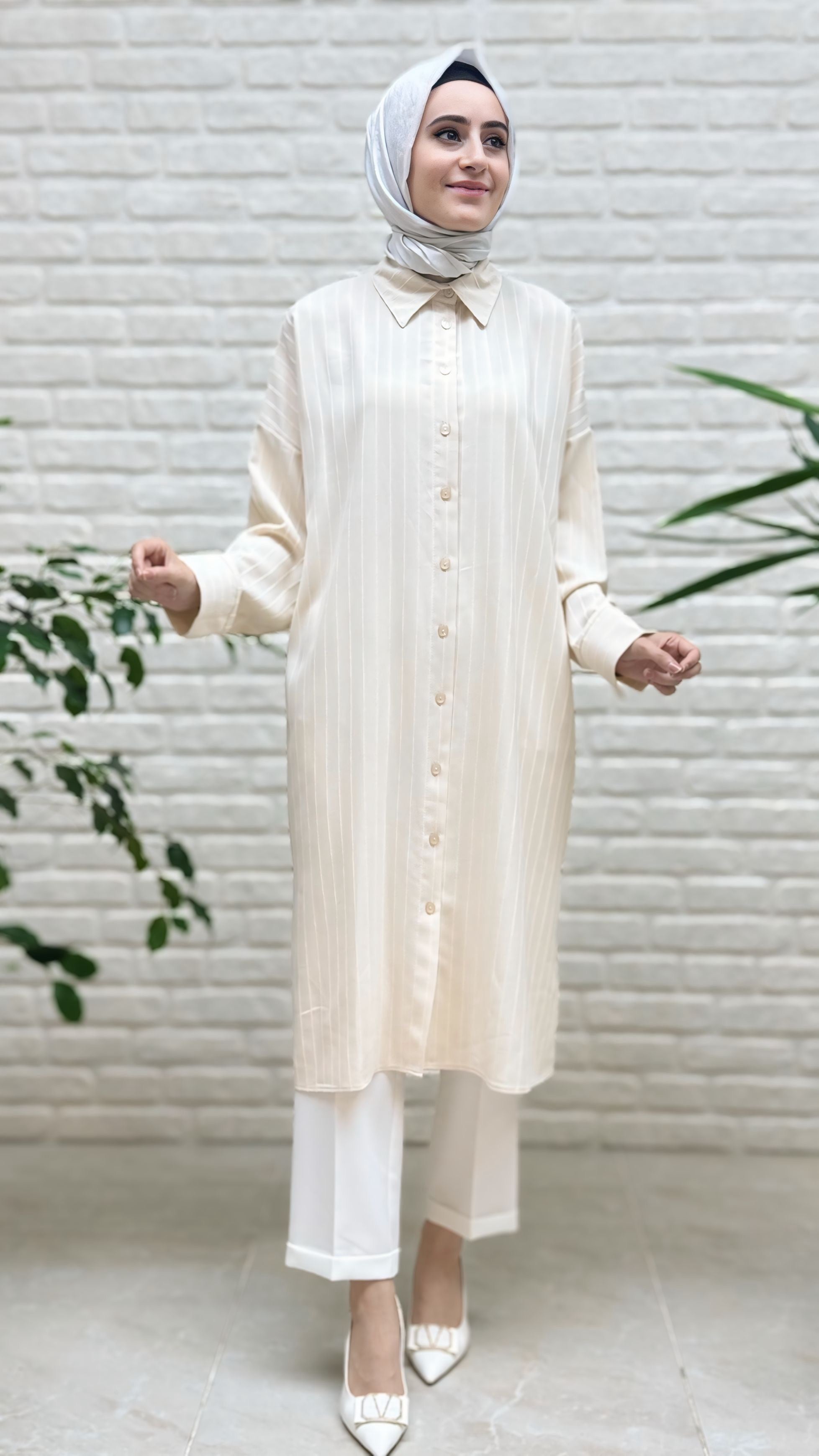 Eylül Yanları Yırtmaçlı Çizgili Linda Tunik 1678