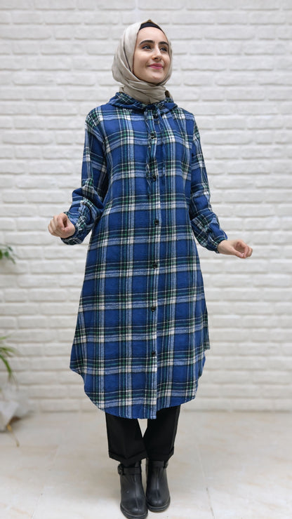 Beranisa Ekose Düğmeli Kapişonlu Tunik 4002