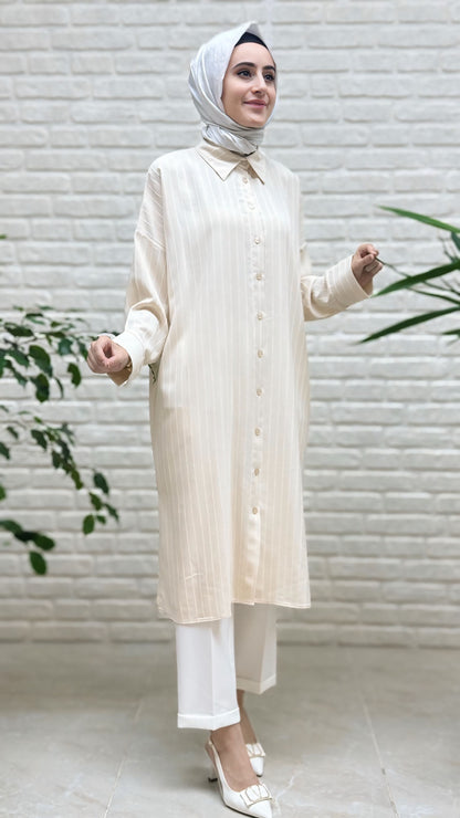 Eylül Yanları Yırtmaçlı Çizgili Linda Tunik 1678