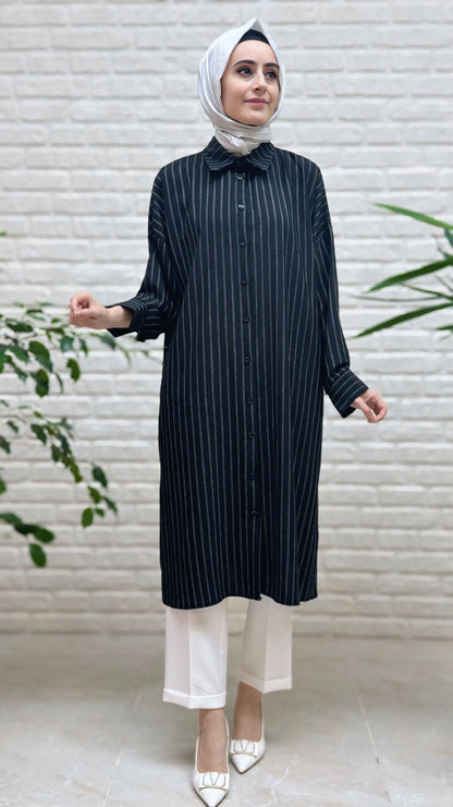 Eylül Yanları Yırtmaçlı Çizgili Linda Tunik 1678