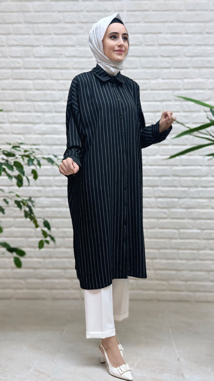 Eylül Yanları Yırtmaçlı Çizgili Linda Tunik 1678