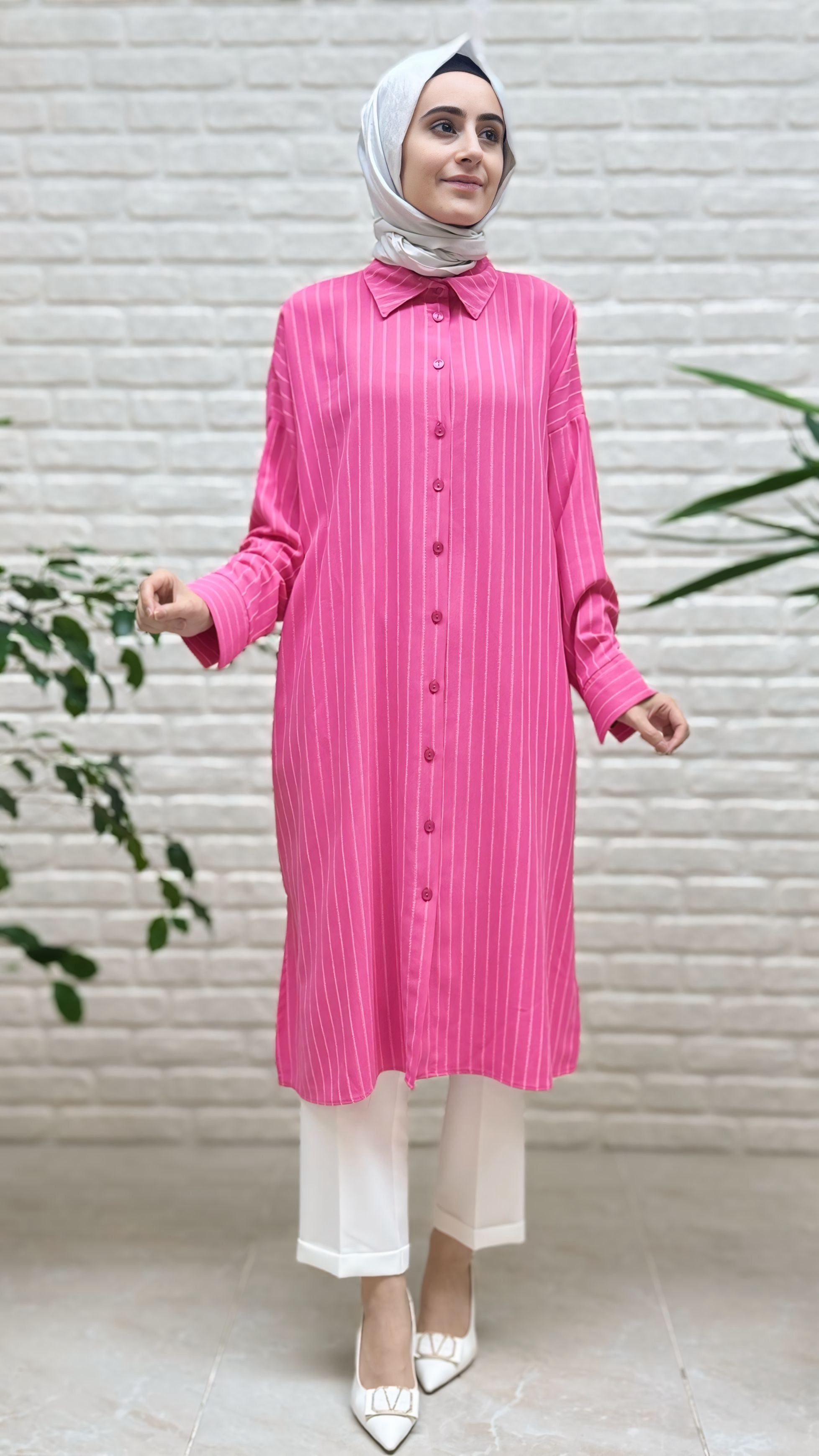 Eylül Yanları Yırtmaçlı Çizgili Linda Tunik 1678