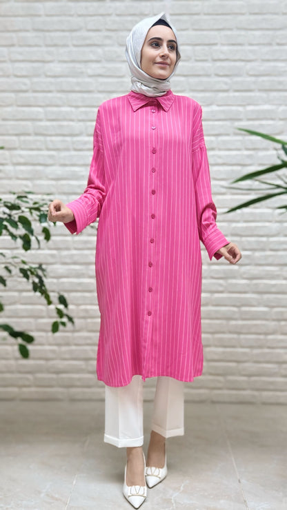 Eylül Yanları Yırtmaçlı Çizgili Linda Tunik 1678