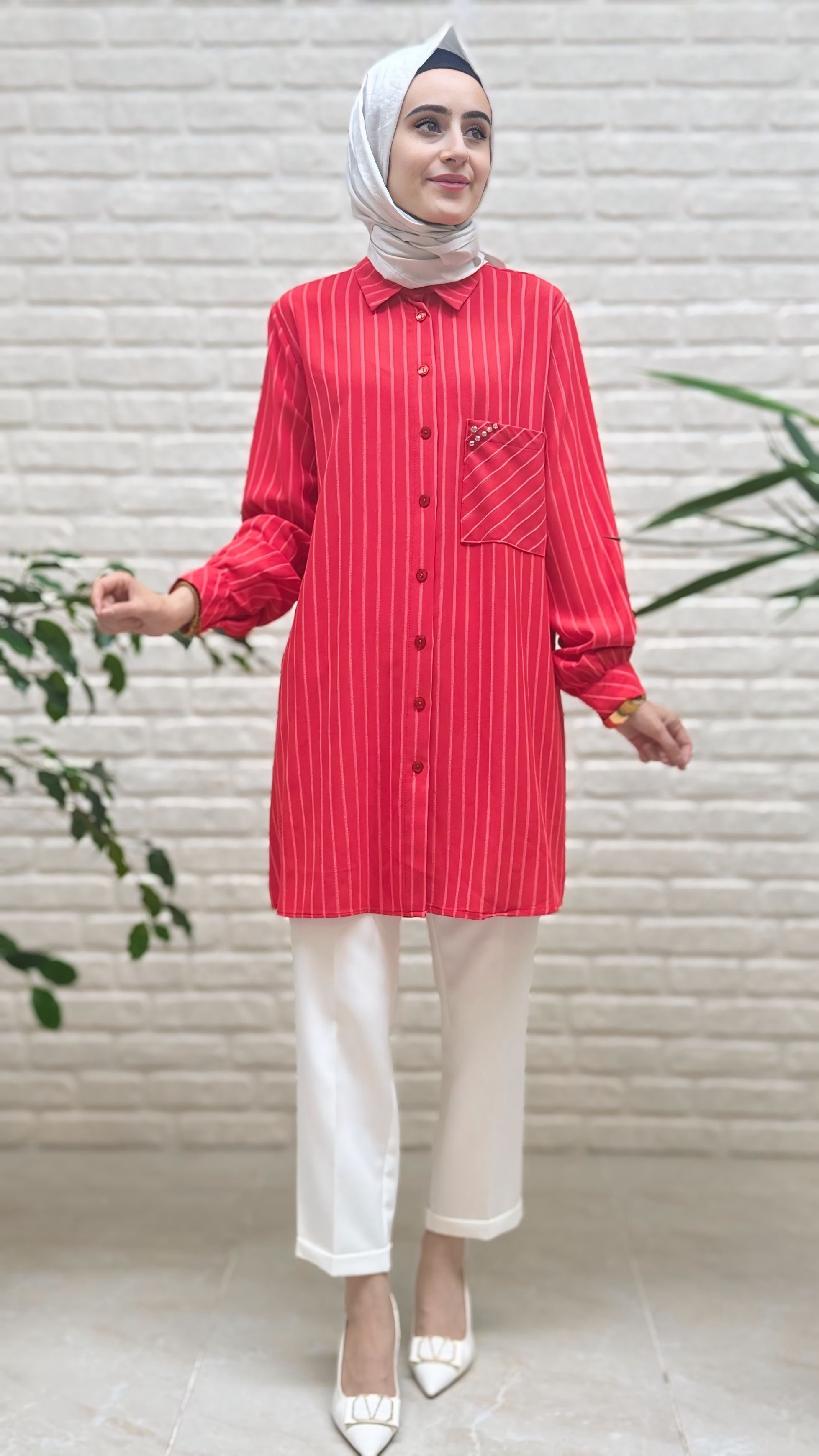 Eylül Cebi Taşlı Çizgili Linda Tunik 1674