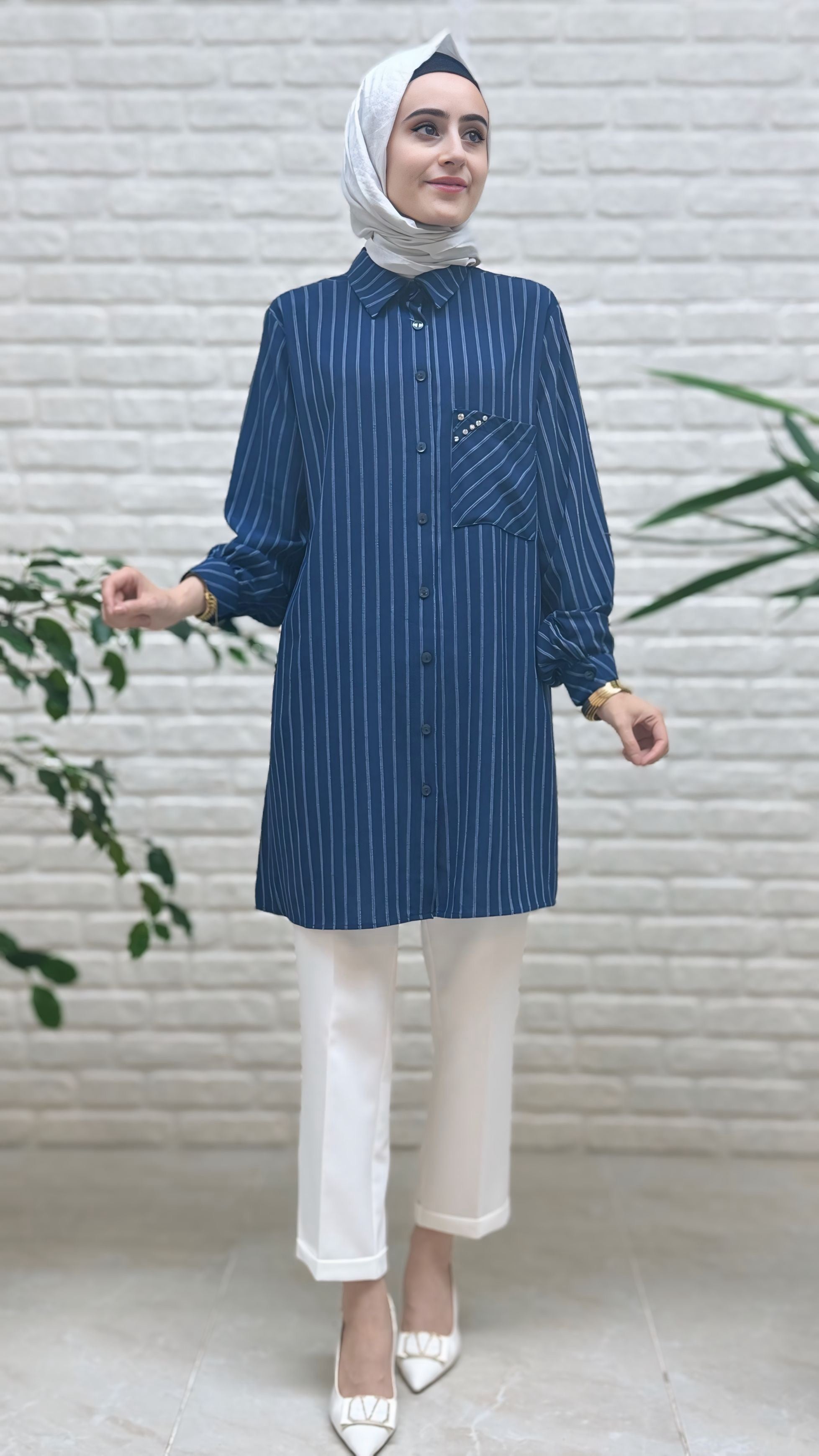 Eylül Cebi Taşlı Çizgili Linda Tunik 1674