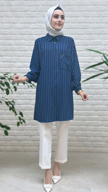 Eylül Cebi Taşlı Çizgili Linda Tunik 1674