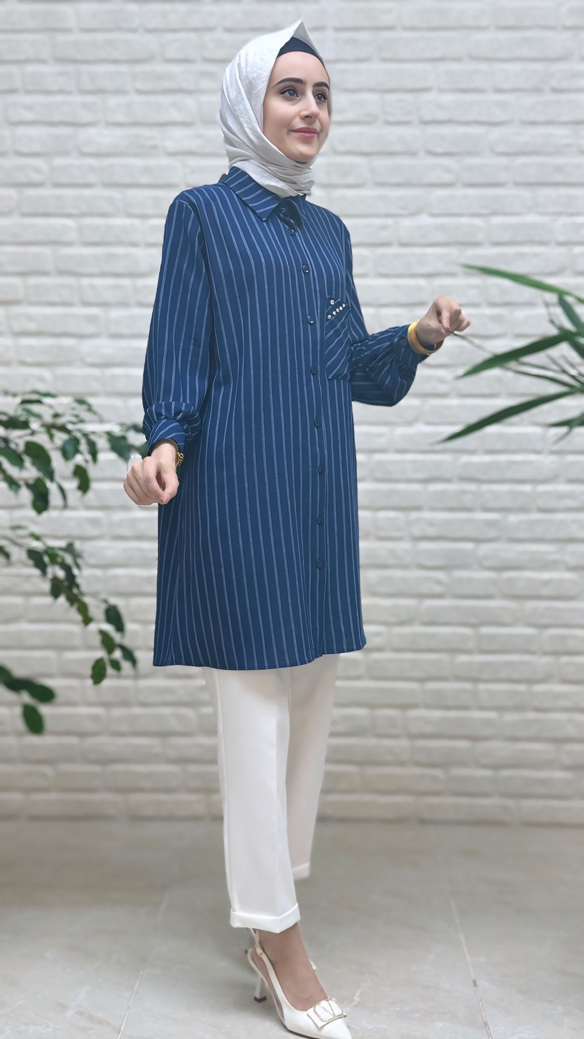 Eylül Cebi Taşlı Çizgili Linda Tunik 1674