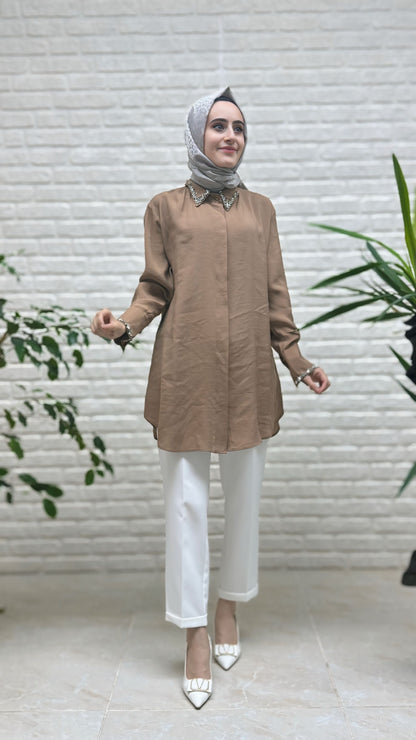 Eylül Manşeti Ve Yakası Taşlı Tunik 1674