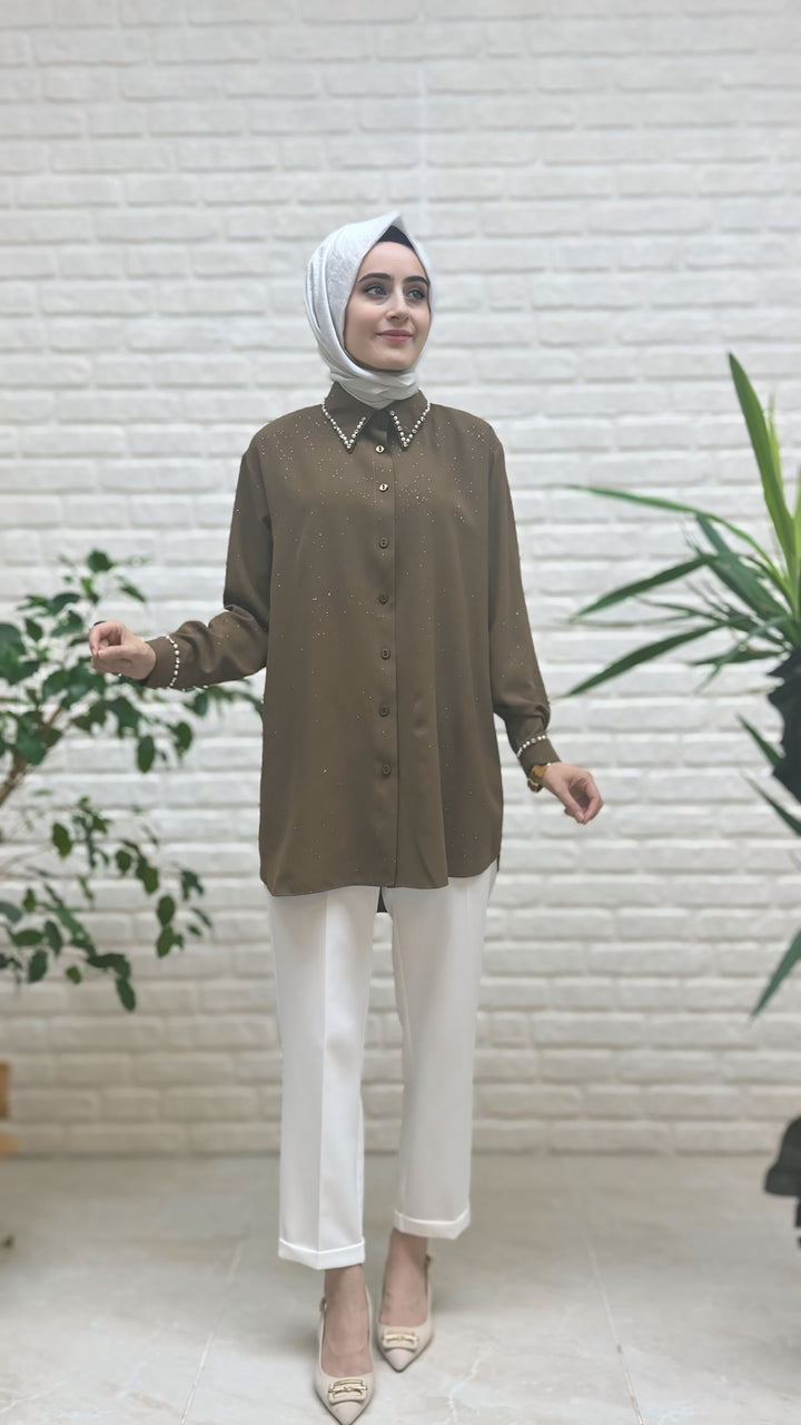 Eylül Yakası Ve Manşeti Taşlı Tunik 1972
