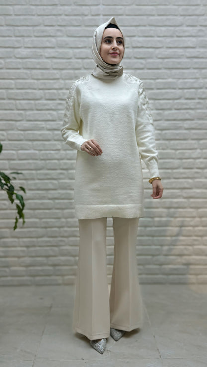 Nefise Omuz Detaylı Taşlı Angora Kazak Siyah 140308O