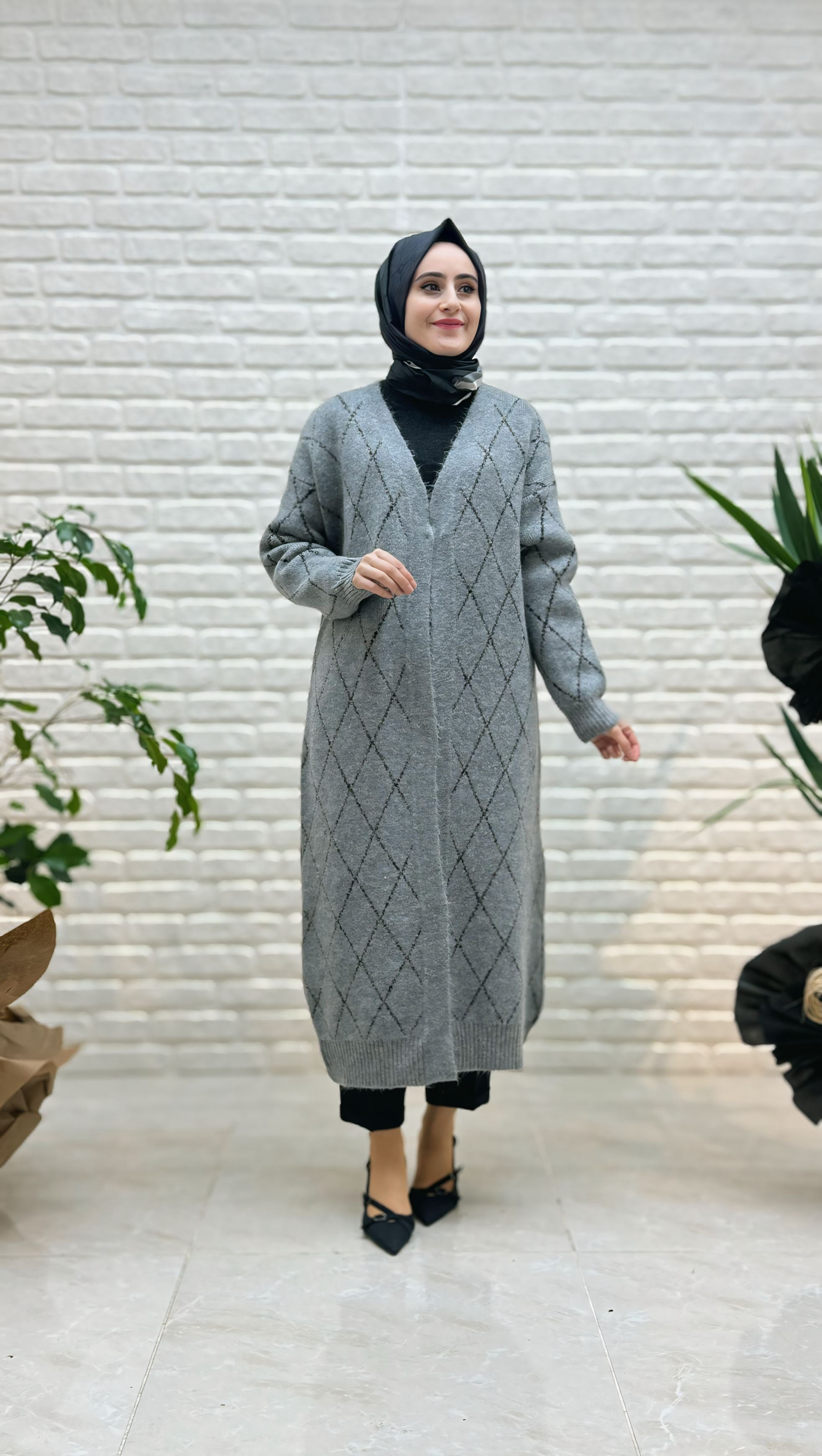 Beranisa Simli Çizgi Desen Yumoş Hırka