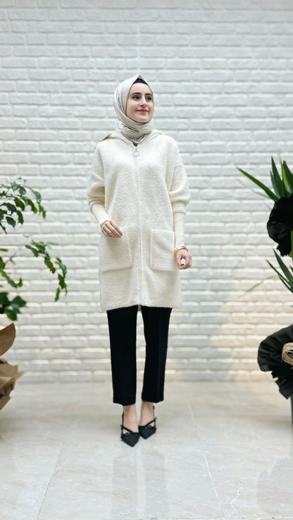 Gülseli Angora Kapşonlu  Hırka 141716